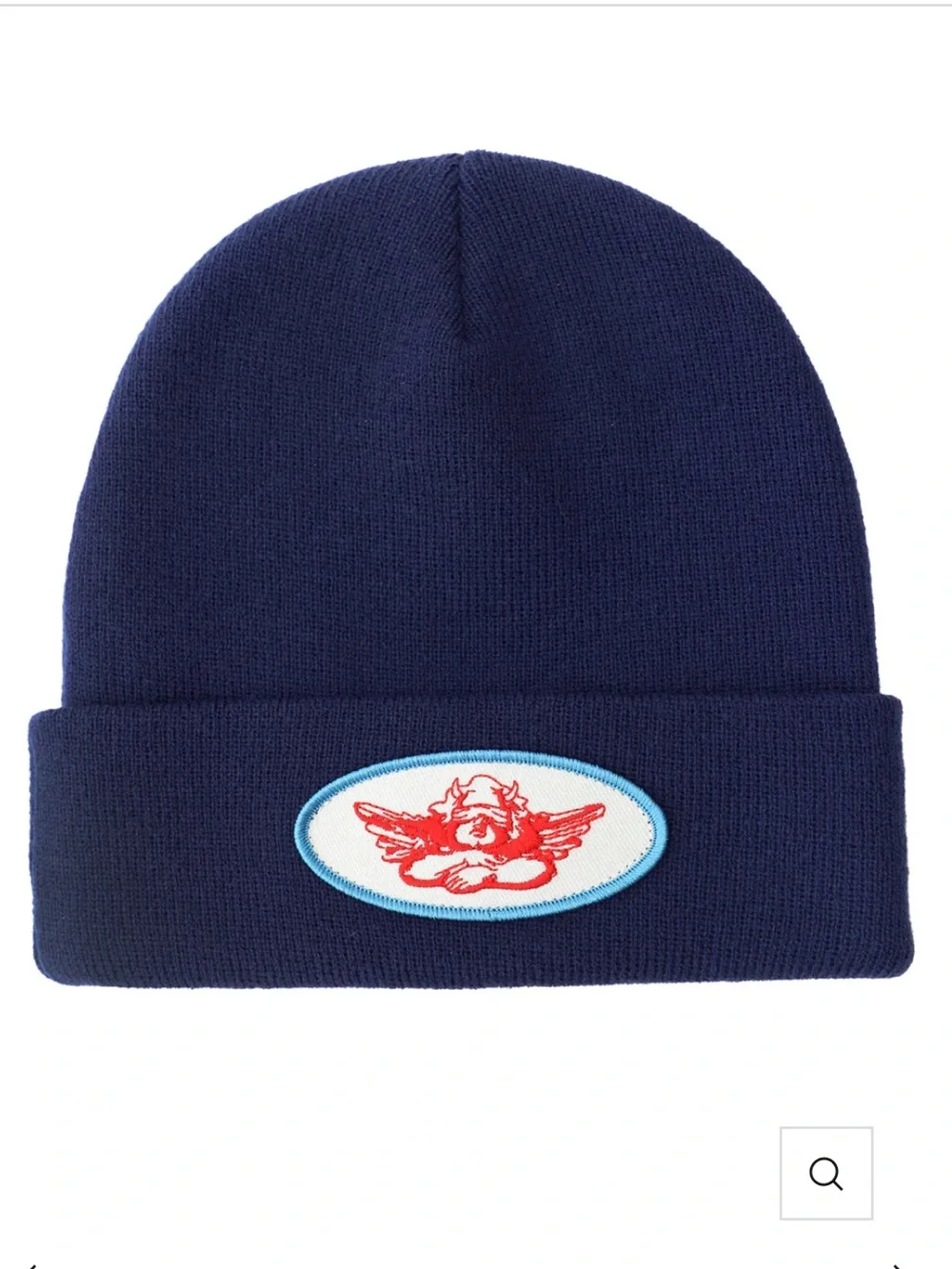Boys Lie Navy Blue & Red Patch Angel Beanie Hat Womens One Size Fits All NWT